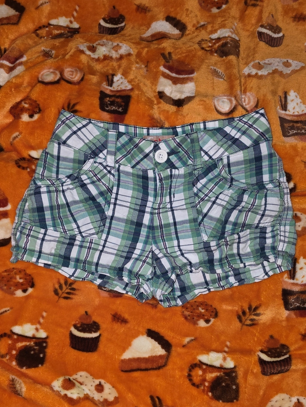 Y2K Plaid Green and White Casual Shorts